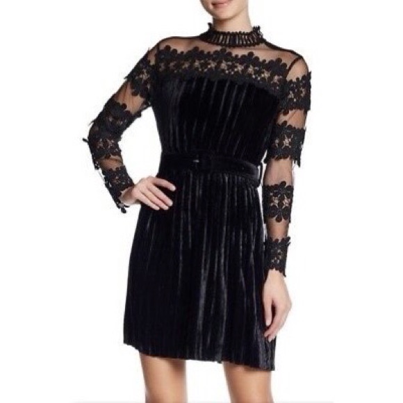 Endless Rose Velvet Mesh Lace Inset Black Dress Black Size Xs